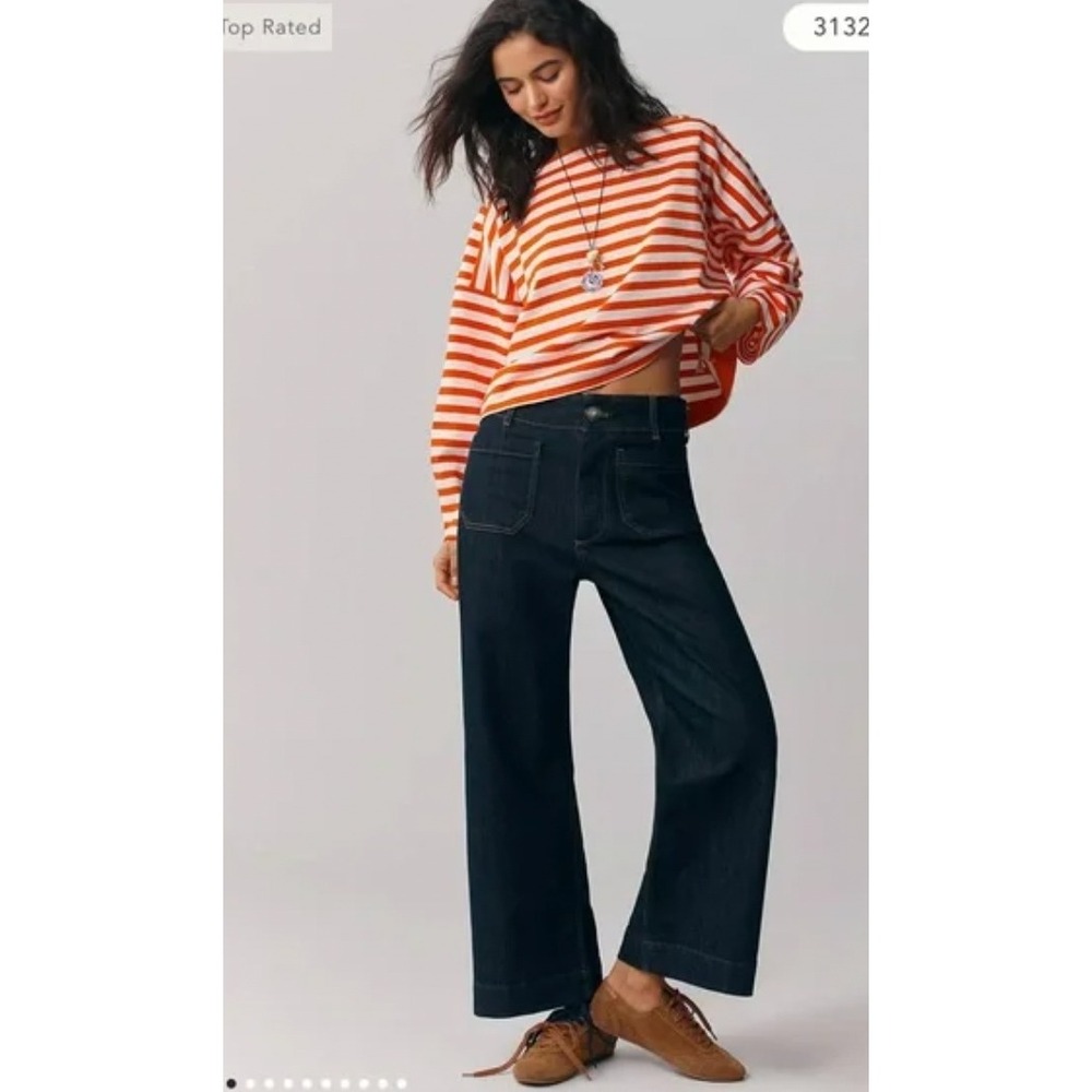 Maeve Anthropologie The Colette Wide Leg‎ Cropped Jeans Dark Wash 32 OB1877215